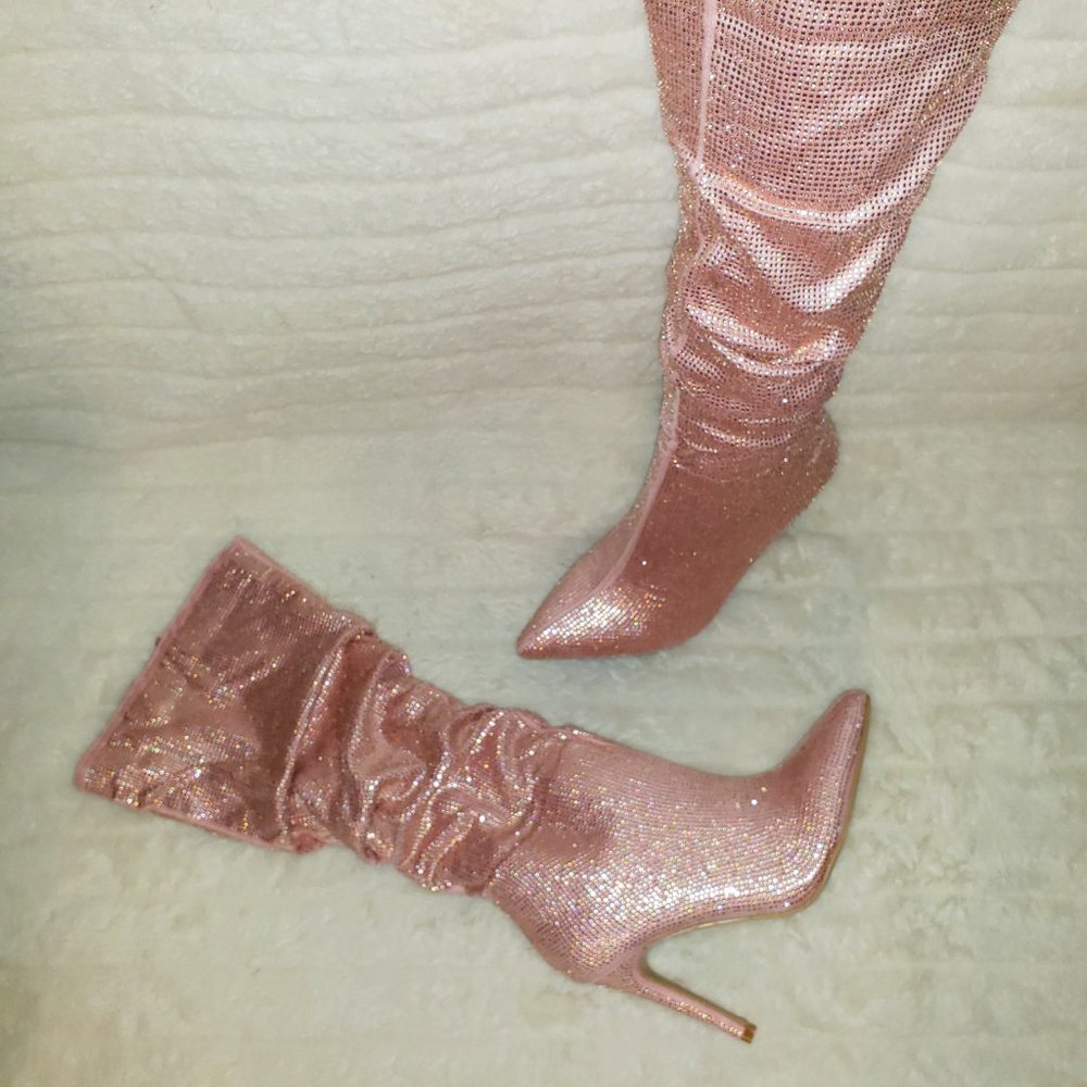 Mata Shoes Sparkling Rose Gold Over-the-Knee Heeled Boots